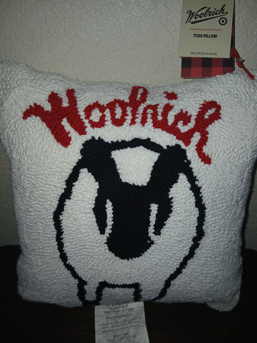 Woolrich White & Black Sheep Toss Pillow with Red Logo
